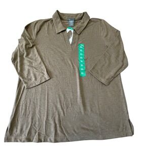 Matty M Women's XL Heather Camel Johnny Collar Polo 3/4 Sleeve Tunic Shirt